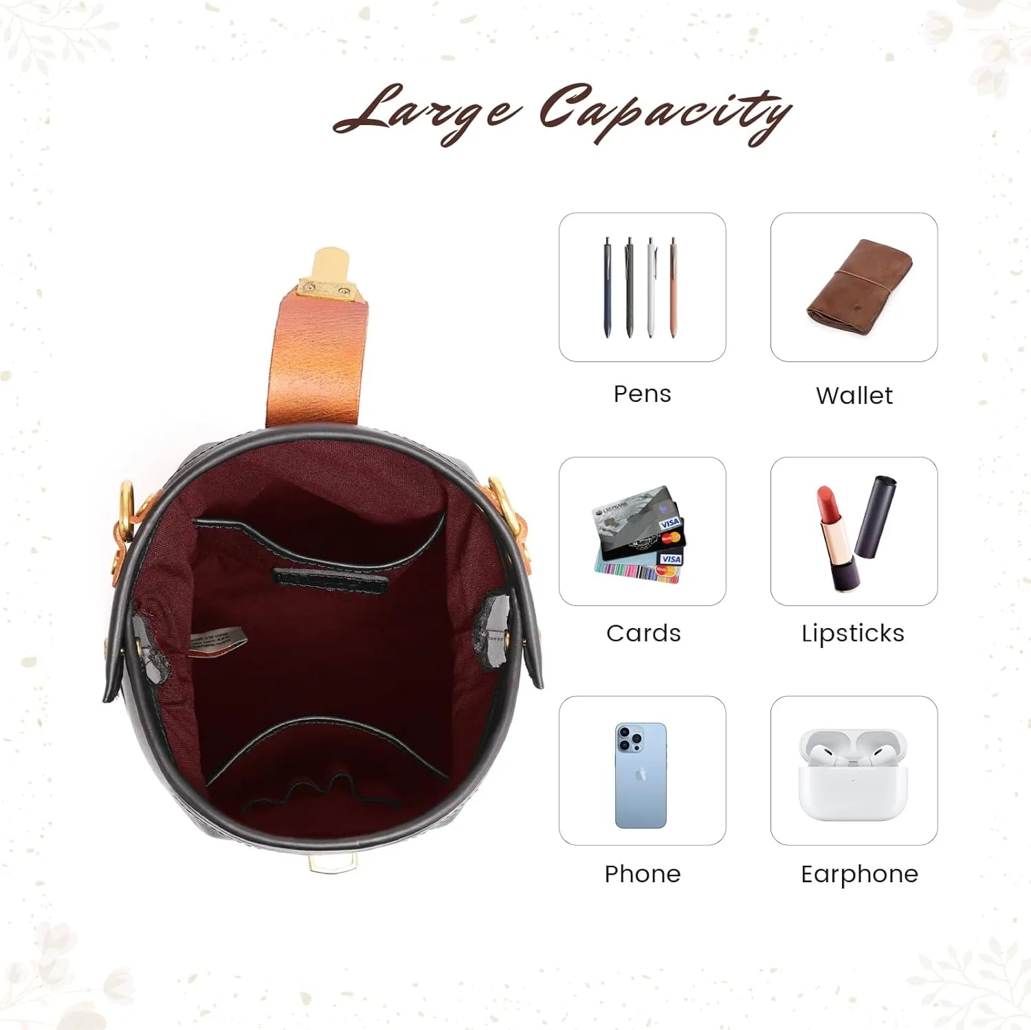 Doctor Bucket Crossbody Handbag | Luxurious and Versatile Bag for Women | Genuine Cowhide Leather
