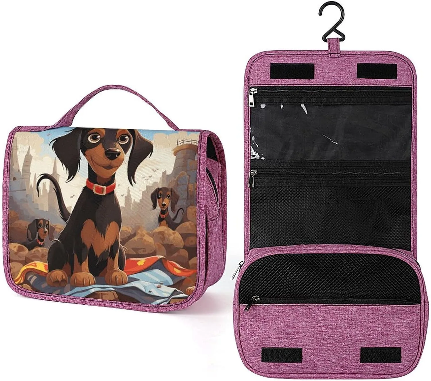 Dog Dachshunds Travel Toiletry Bag for Women,Hanging Toiletry Organizer with Hook, Makeup Bag Travel Organizer for Shampoo,Toiletriesl