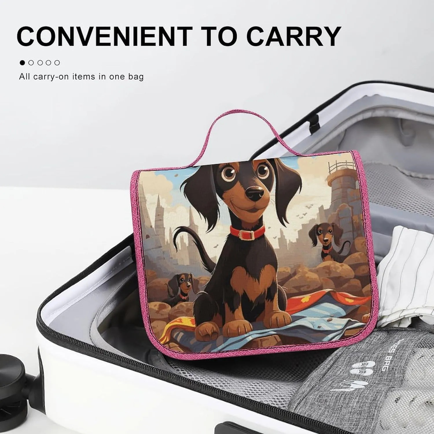 Dog Dachshunds Travel Toiletry Bag for Women,Hanging Toiletry Organizer with Hook, Makeup Bag Travel Organizer for Shampoo,Toiletriesl