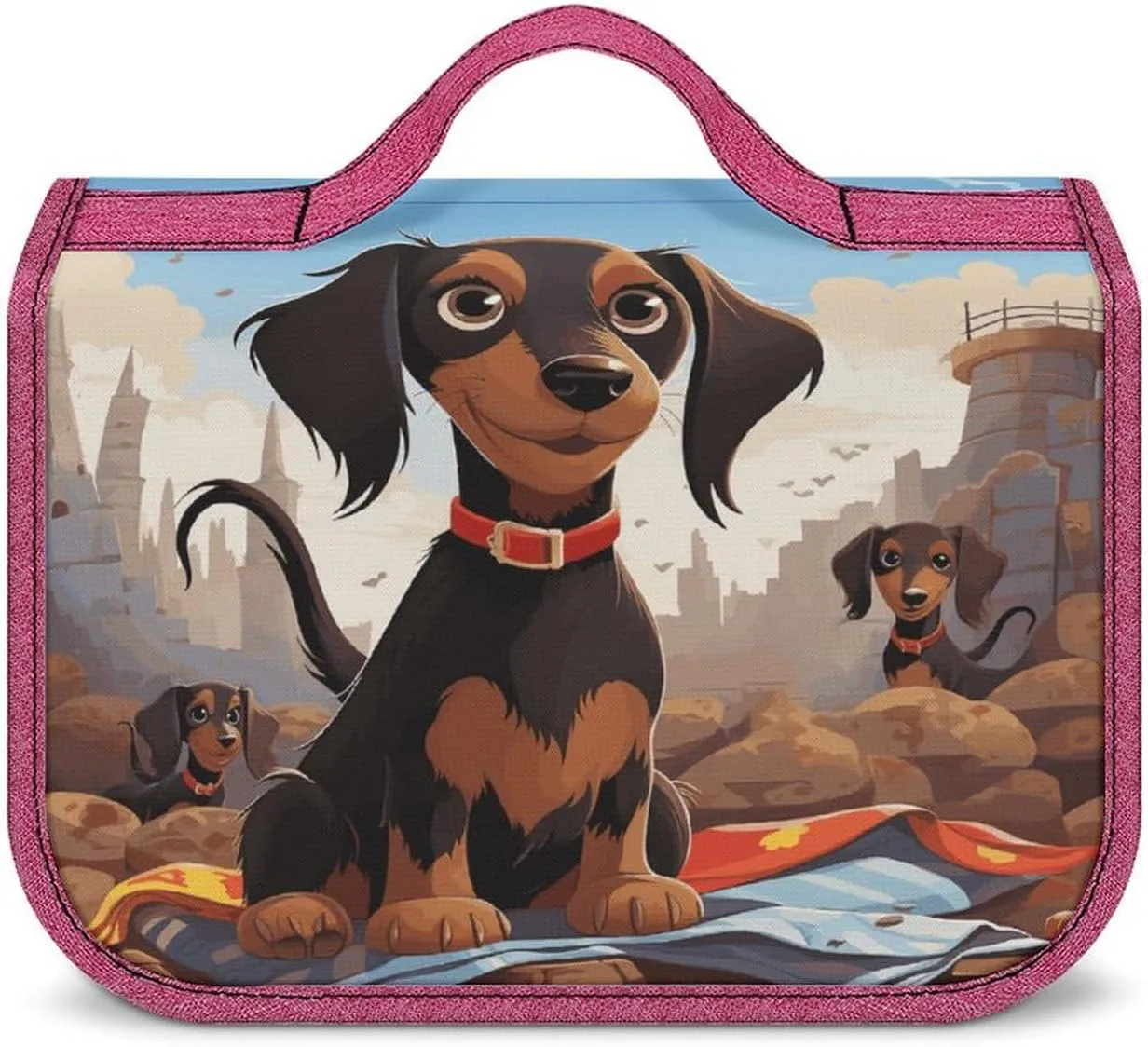 Dog Dachshunds Travel Toiletry Bag for Women,Hanging Toiletry Organizer with Hook, Makeup Bag Travel Organizer for Shampoo,Toiletriesl