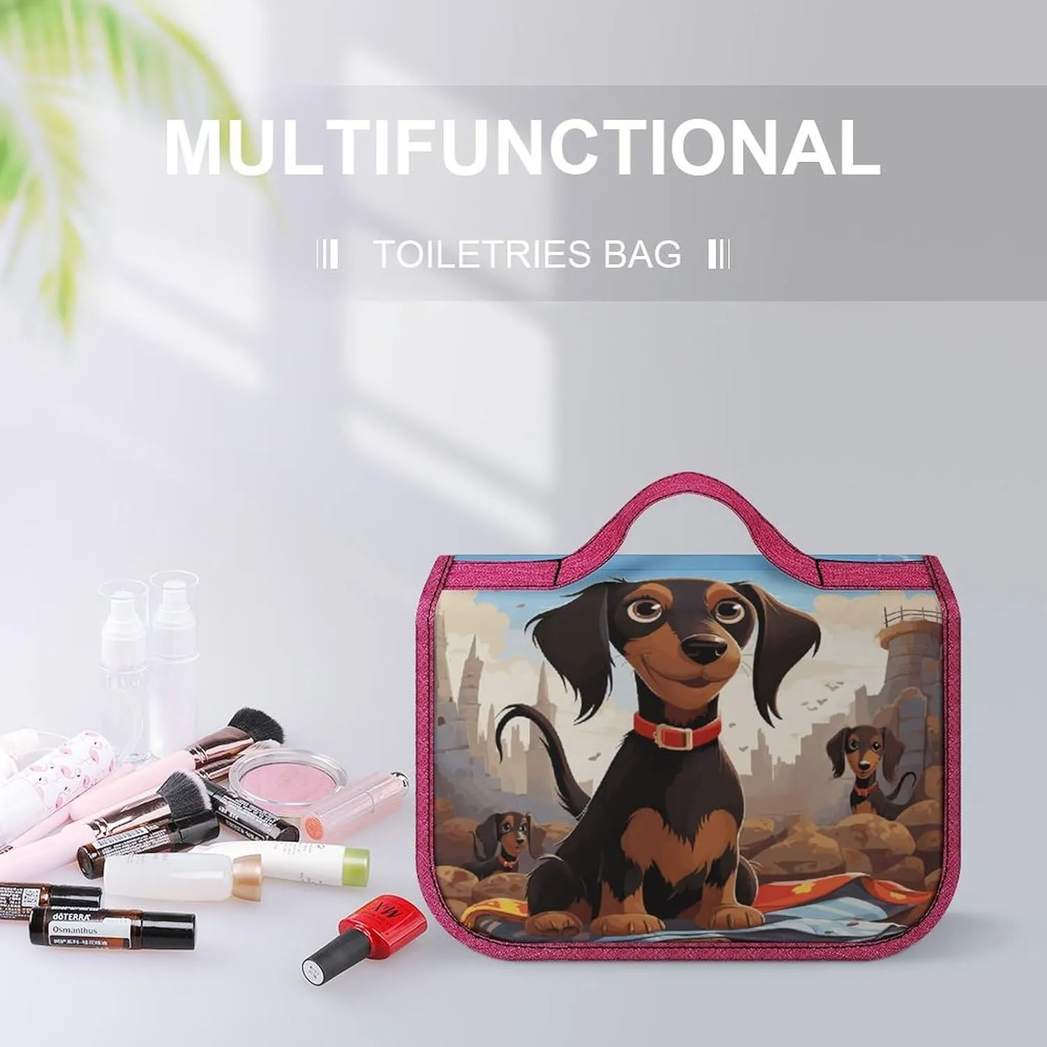 Dog Dachshunds Travel Toiletry Bag for Women,Hanging Toiletry Organizer with Hook, Makeup Bag Travel Organizer for Shampoo,Toiletriesl
