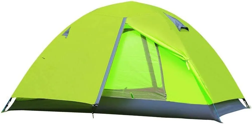 Dome Camping-Tents 2 Person Windproof Family Tent Ventilated Mesh Windows for Camping Hiking Outdoor Activities Green