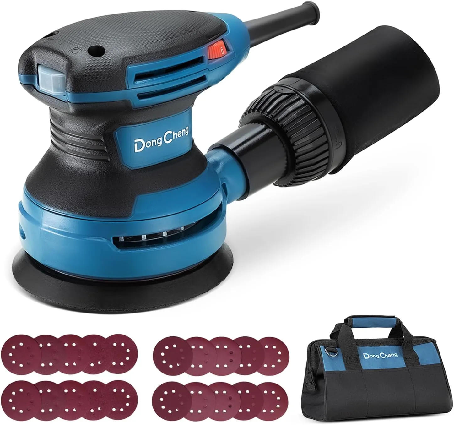 Dong Cheng 5-Inch Random Orbital Sander 380W 12800OPM Electric Palm Sander, 6 Variable Speeds, with 20pcs Sandpaper & Detachable Dust Bag, Power Sander for Woodworking, Sanding & Polishing