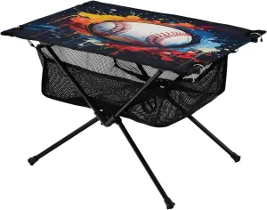 Doodle Baseball and Paint Pattern Portable Camping Table,Outdoor Folding Table,Beach Table,Suitable for Camping,Hiking,Picnic