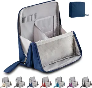 Doresty Makeup Bag, Standing Makeup Bag – Portable Large Capacity Waterproof Oxford Cloth Cosmetic Organizer with Compartments, Toiletry Bag for Women & Girls (Navy Blue)