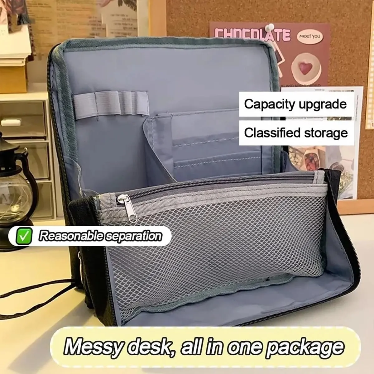 Doresty Makeup Bag, Standing Makeup Bag – Portable Large Capacity Waterproof Oxford Cloth Cosmetic Organizer with Compartments, Toiletry Bag for Women & Girls (Navy Blue)