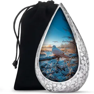 Dove Cremation Urns for Women and Men - Snow Large Drop Funeral Urns for Adult Ashes Men for Burial - Holds 200 Cubic - Memorial Gifts for Loss of Mom and Dad, 10 Inch