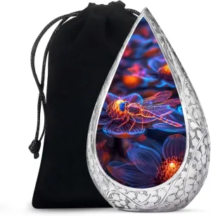 Dragonfly Decorative Urn for Adult Female and Male - Colorful Flowers Large Drop Cremation Memorial Urns for Human Ashes - Funeral Urns for Adult Ashes Women with Velvet Bag, 10 Inch