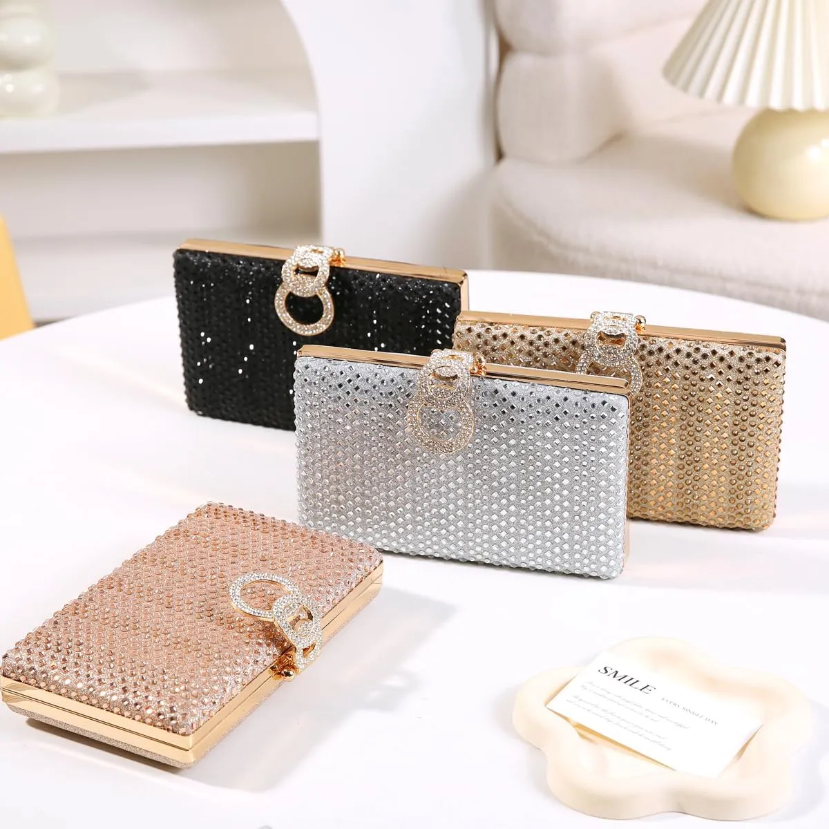 Dreubea Women's Fashion Rhinestone Evening Handbag Shiny Clutch Bag