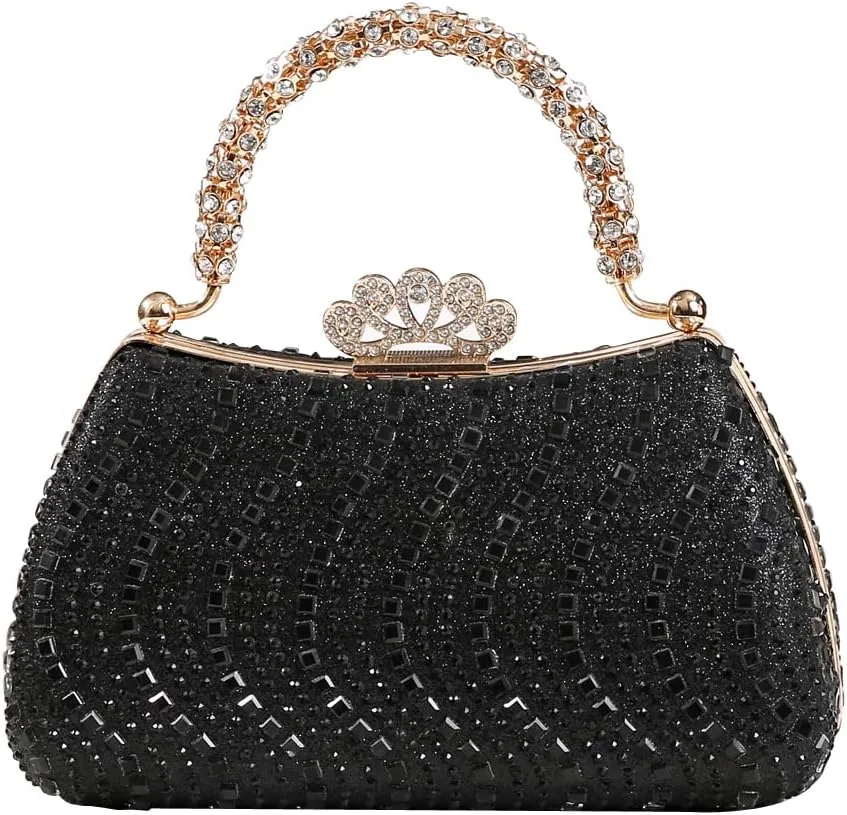 Dreubea Womens Shiny Tote Evening Bag Fashion Rhinestone Decrated Handbag