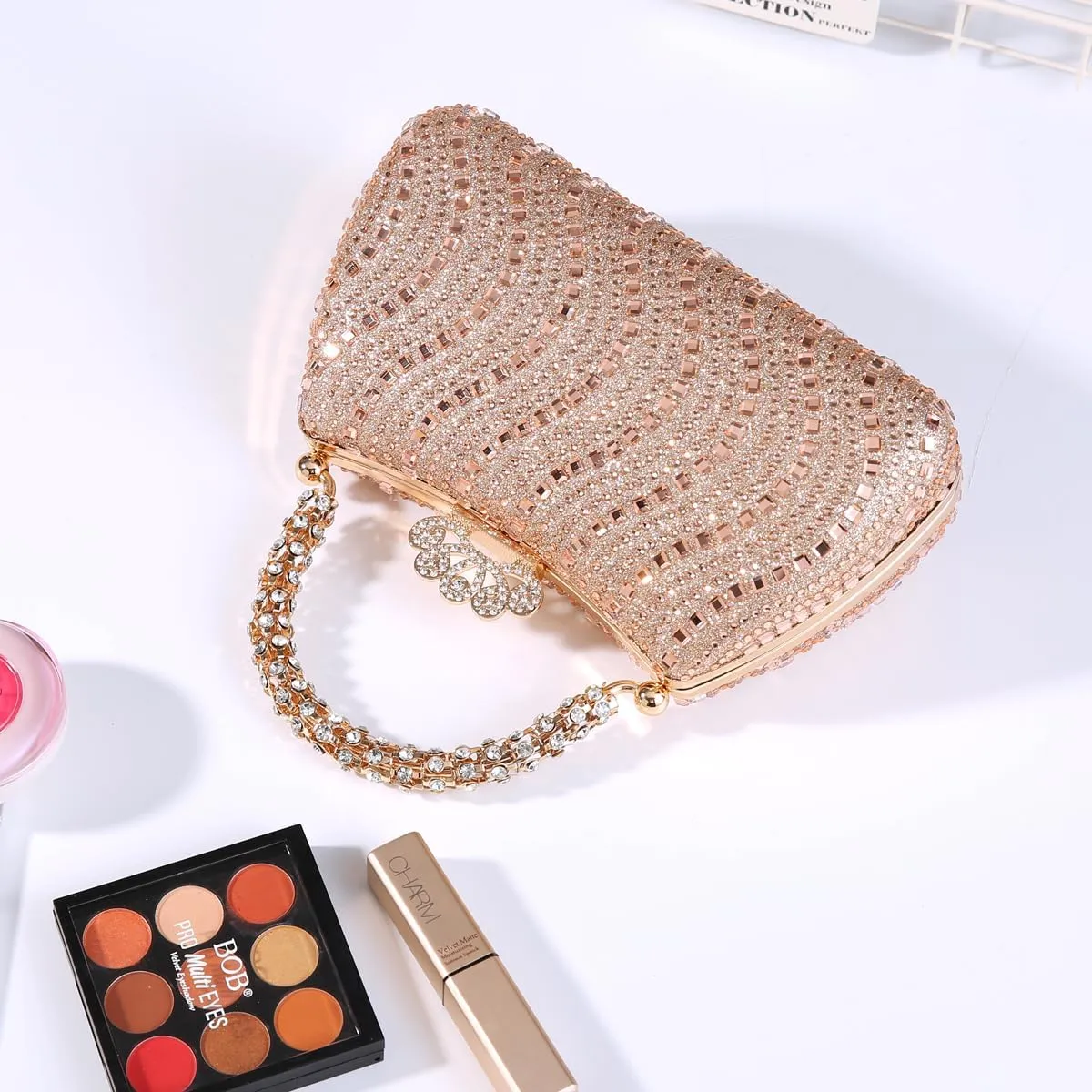 Dreubea Womens Shiny Tote Evening Bag Fashion Rhinestone Decrated Handbag