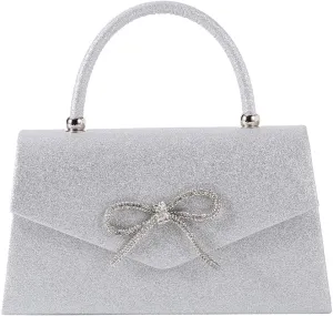 Dreubea Women's Tote Fashion Bowknot Rhinestone Evening Bag Beautiful Shiny Clutch Handbag
