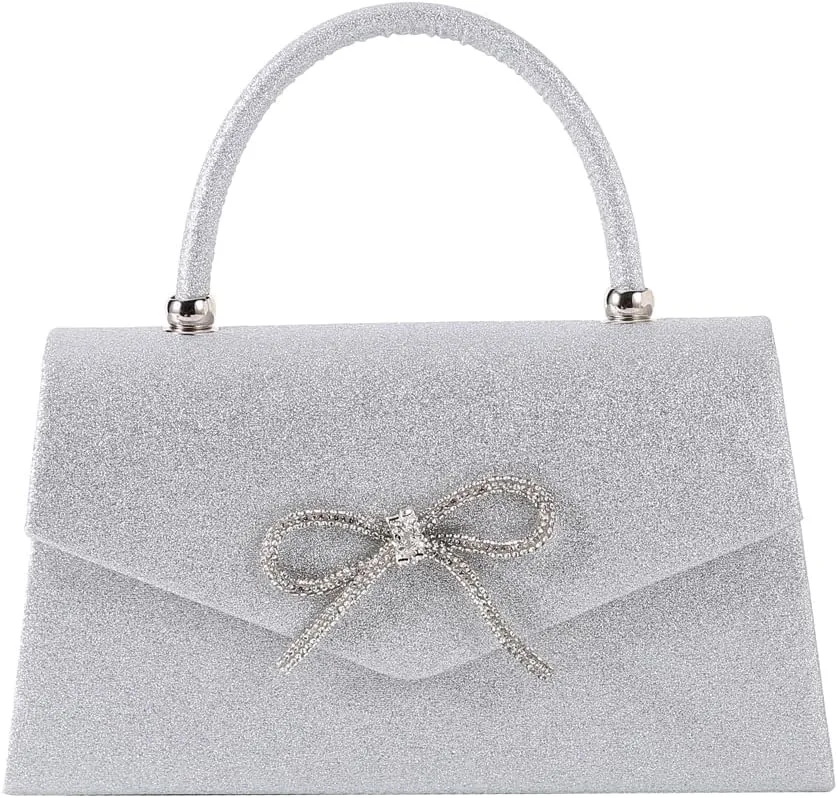 Dreubea Women's Tote Fashion Bowknot Rhinestone Evening Bag Beautiful Shiny Clutch Handbag