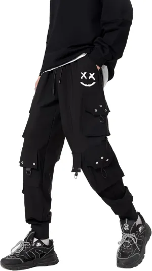 DUDHUH Cargo Pants for Men Elastic Waist Drawstring Sweatpants Goth Tactical Mens Joggers Multi Pocket
