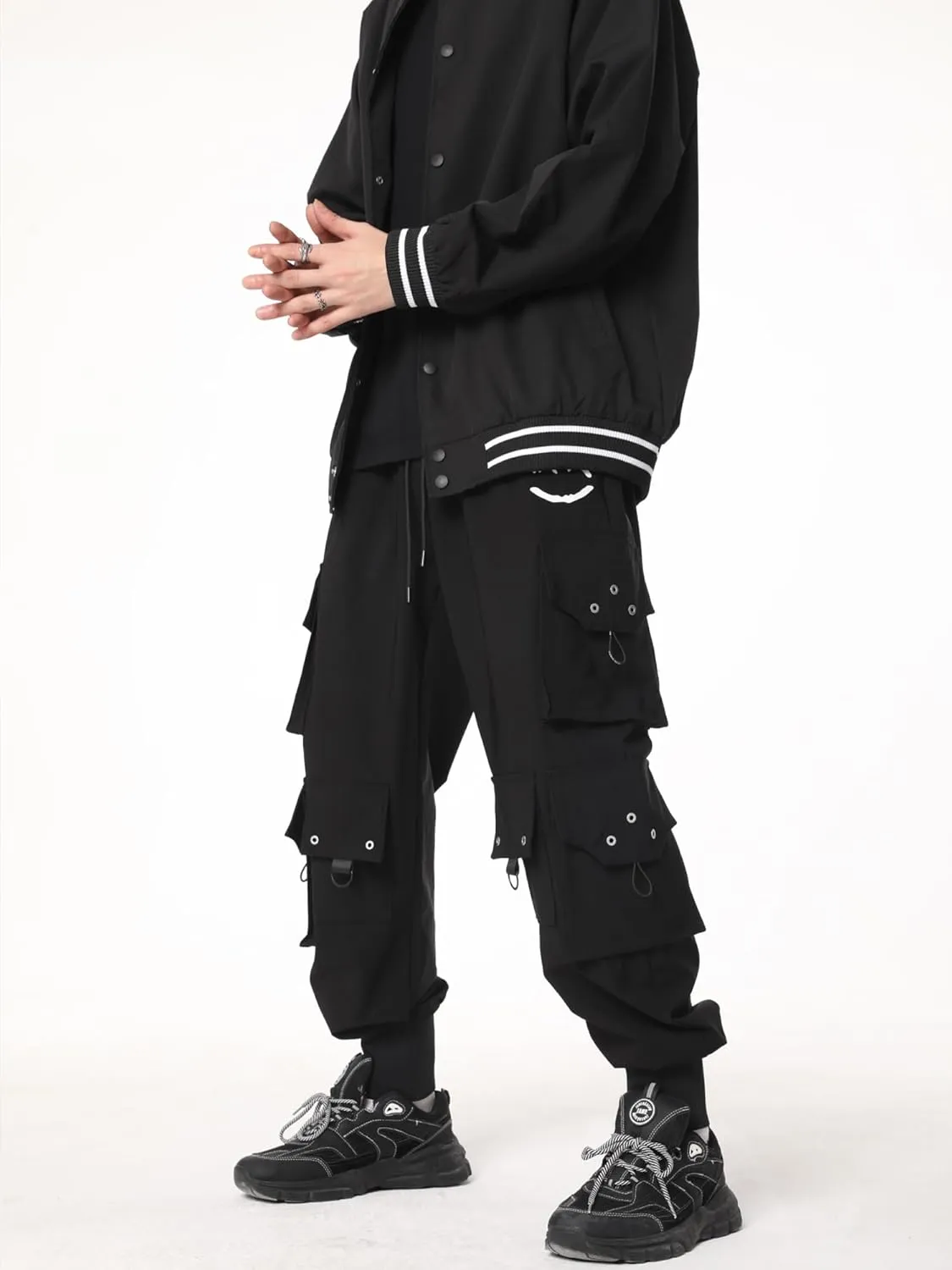 DUDHUH Cargo Pants for Men Elastic Waist Drawstring Sweatpants Goth Tactical Mens Joggers Multi Pocket