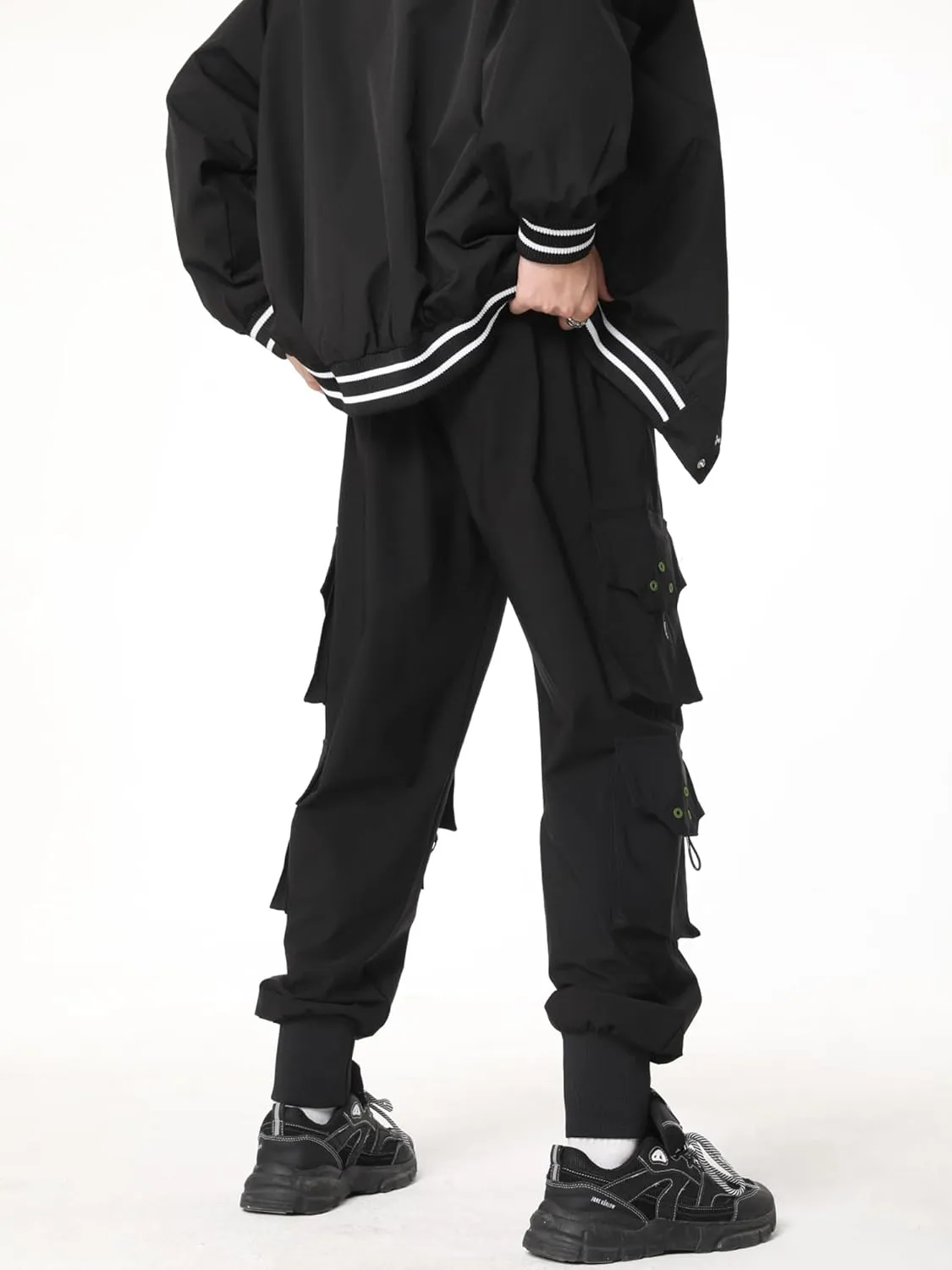 DUDHUH Cargo Pants for Men Elastic Waist Drawstring Sweatpants Goth Tactical Mens Joggers Multi Pocket