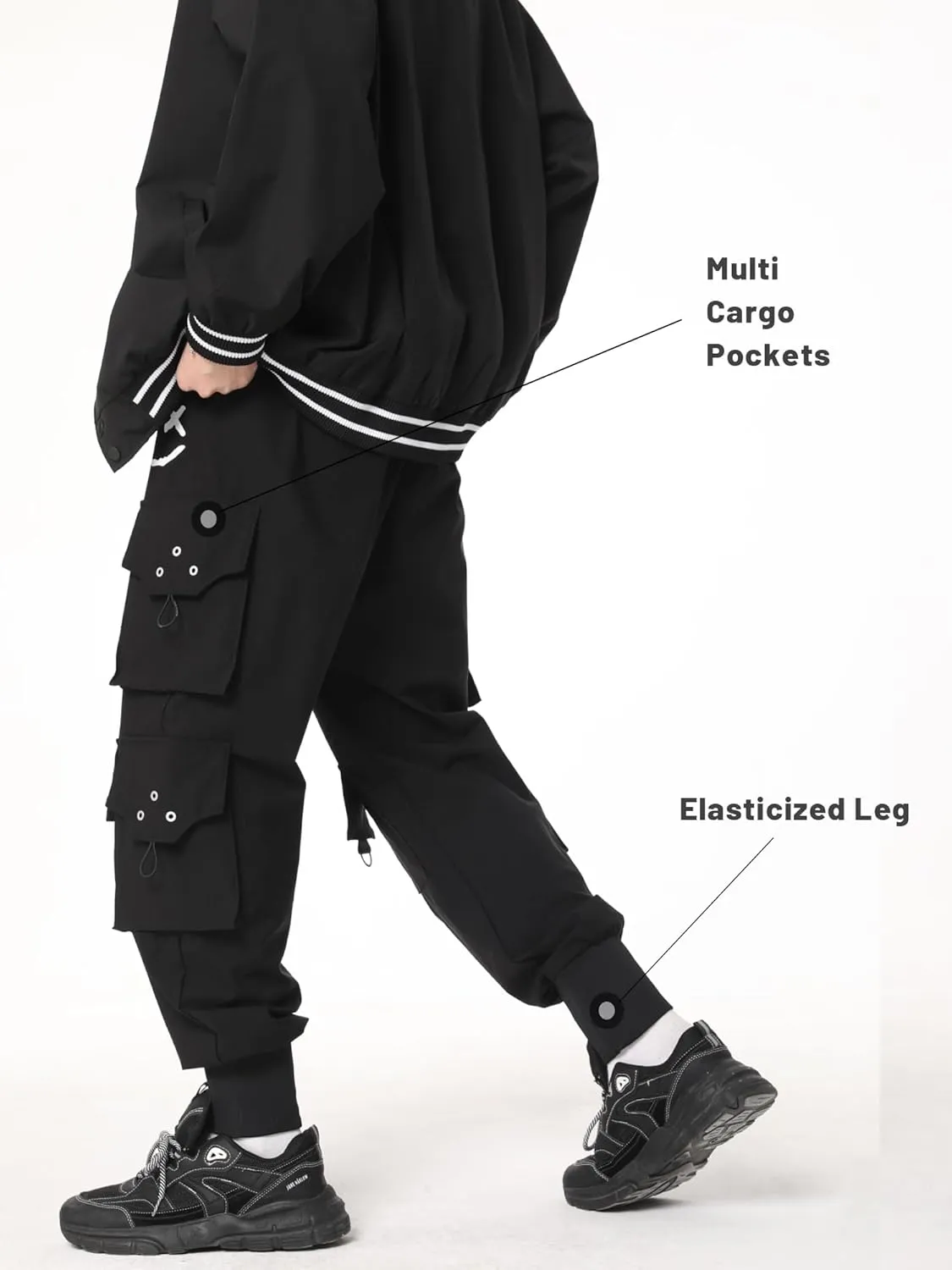DUDHUH Cargo Pants for Men Elastic Waist Drawstring Sweatpants Goth Tactical Mens Joggers Multi Pocket