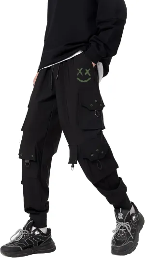 DUDHUH Cargo Pants for Men Elastic Waist Drawstring Sweatpants Goth Tactical Mens Joggers Multi Pocket