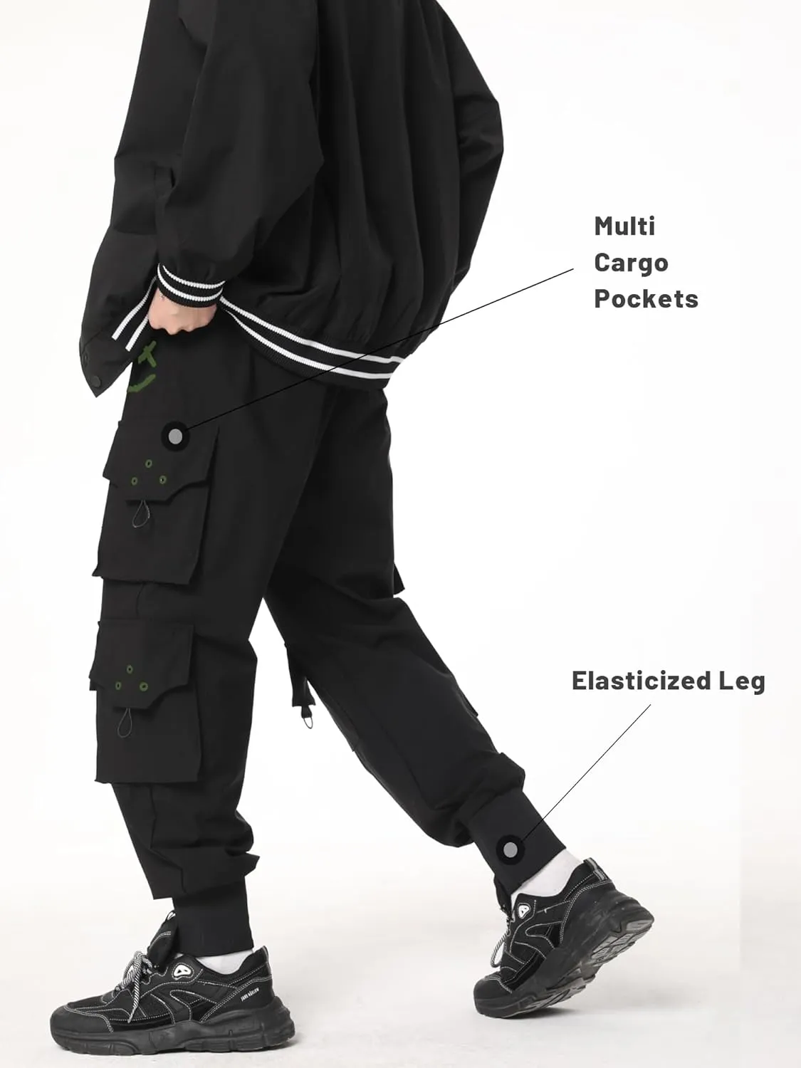DUDHUH Cargo Pants for Men Elastic Waist Drawstring Sweatpants Goth Tactical Mens Joggers Multi Pocket