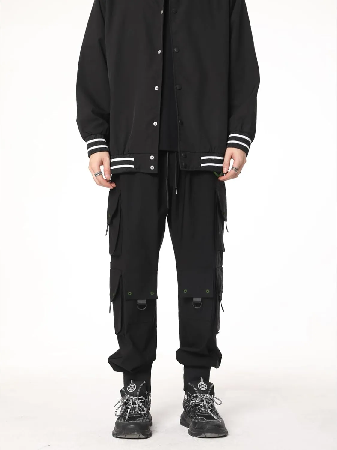 DUDHUH Cargo Pants for Men Elastic Waist Drawstring Sweatpants Goth Tactical Mens Joggers Multi Pocket