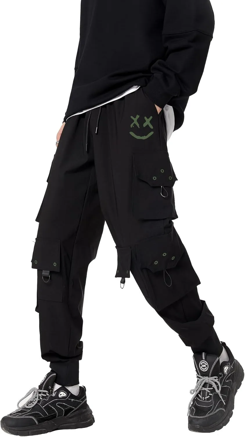 DUDHUH Cargo Pants for Men Elastic Waist Drawstring Sweatpants Goth Tactical Mens Joggers Multi Pocket
