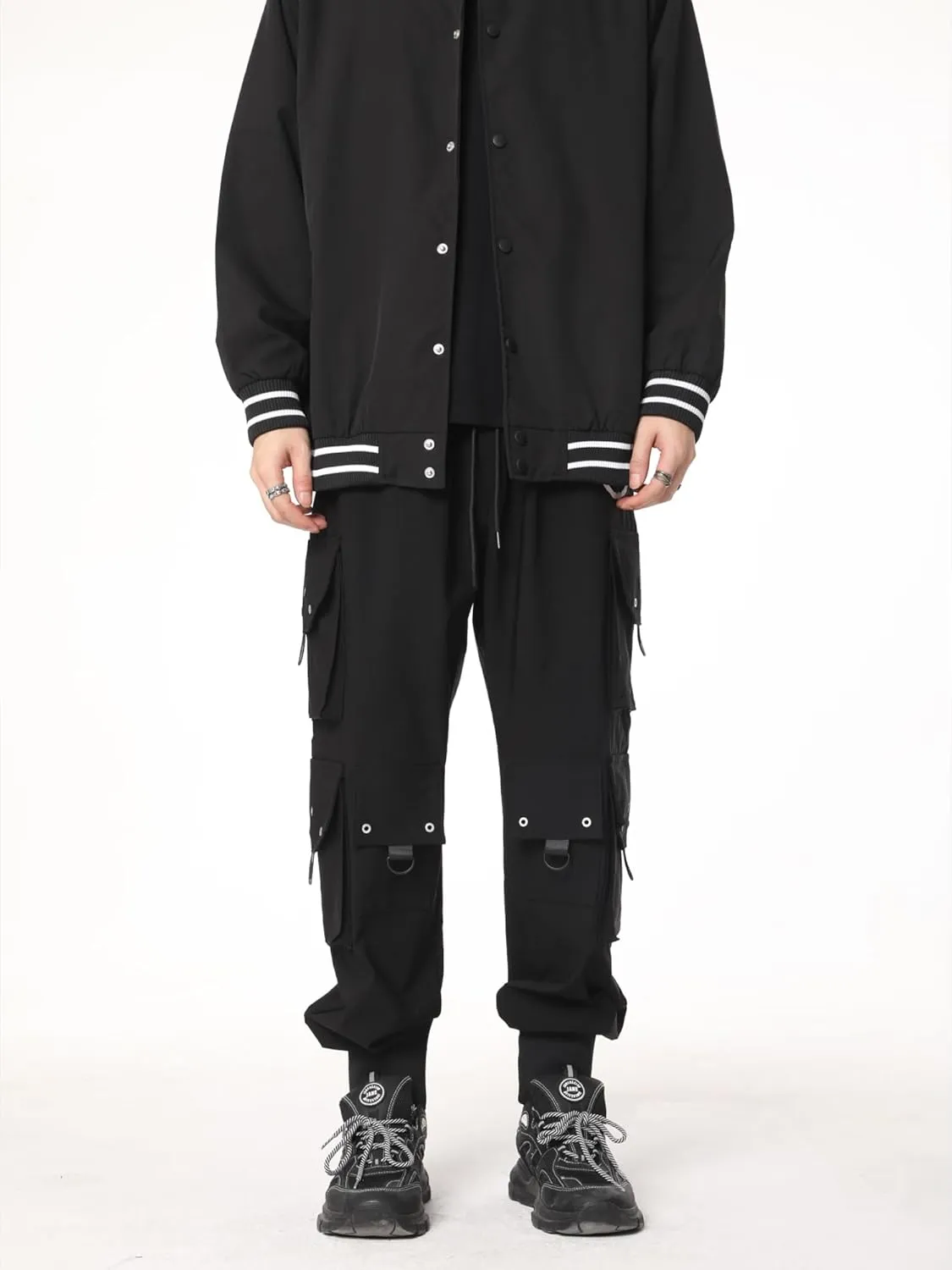 DUDHUH Cargo Pants for Men Elastic Waist Drawstring Sweatpants Goth Tactical Mens Joggers Multi Pocket