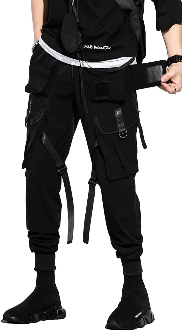 DUDHUH Cargo Pants for Men Techwear Hip Hop Harem Pants Streetwear Fashion Men’s Tactical Track Jogger Pants
