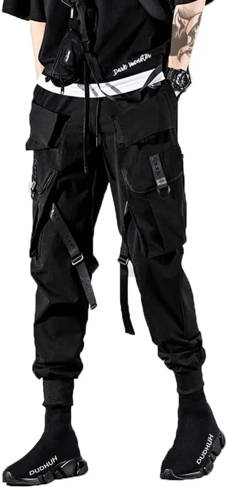 DUDHUH Cargo Pants for Men Techwear Hip Hop Harem Pants Streetwear Fashion Men’s Tactical Track Jogger Pants
