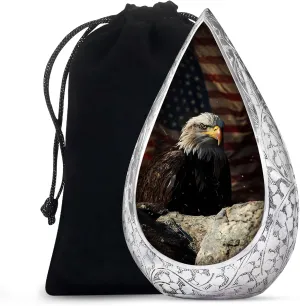 Eagle Large Urn for Human Ashes Adult Male and Female - American Flag Burial Urn for Ashes Cremation - Patriotic Drop Funeral Urns for Adult Male with Velvet Bag, 10 Inch