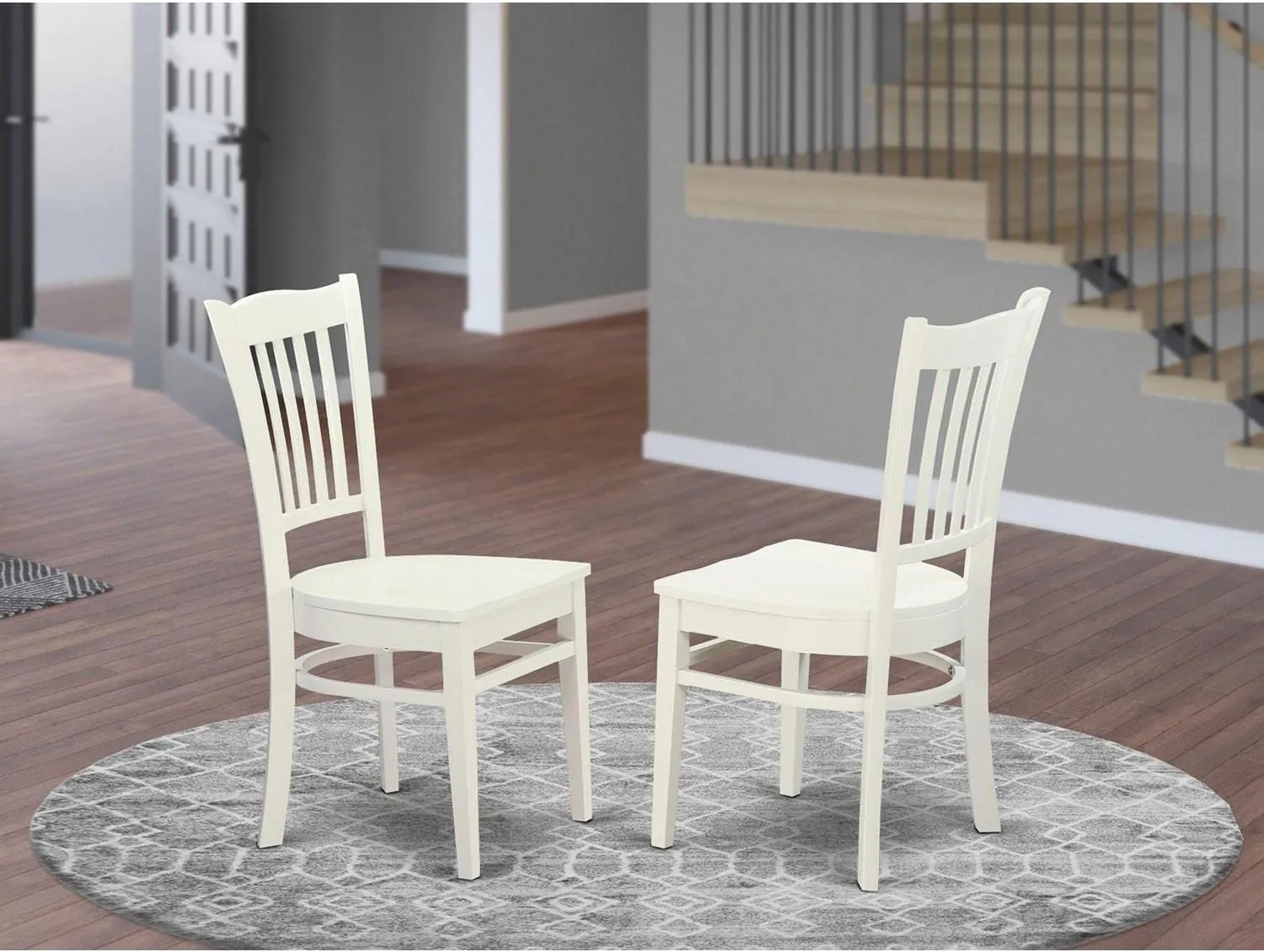 East West Furniture GRC-WHI-W Groton Dining Chairs - Slat Back Wooden Seat Chairs, Set of 2, Linen White