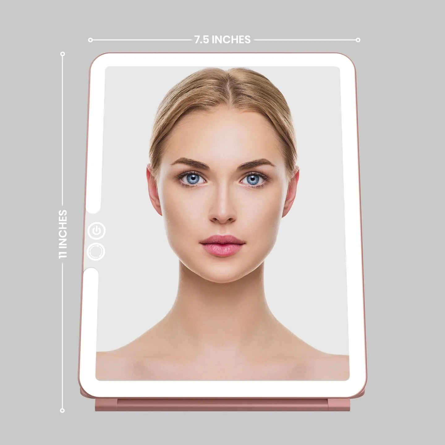 Eclipse LED Lighted Travel Vanity Makeup Mirror | 3 Colour Light, Compact, Portable, Lighted, Rechargeable, Illuminated Mirror | Perfect for Travel, Makeup & Beauty Needs | Rose Gold