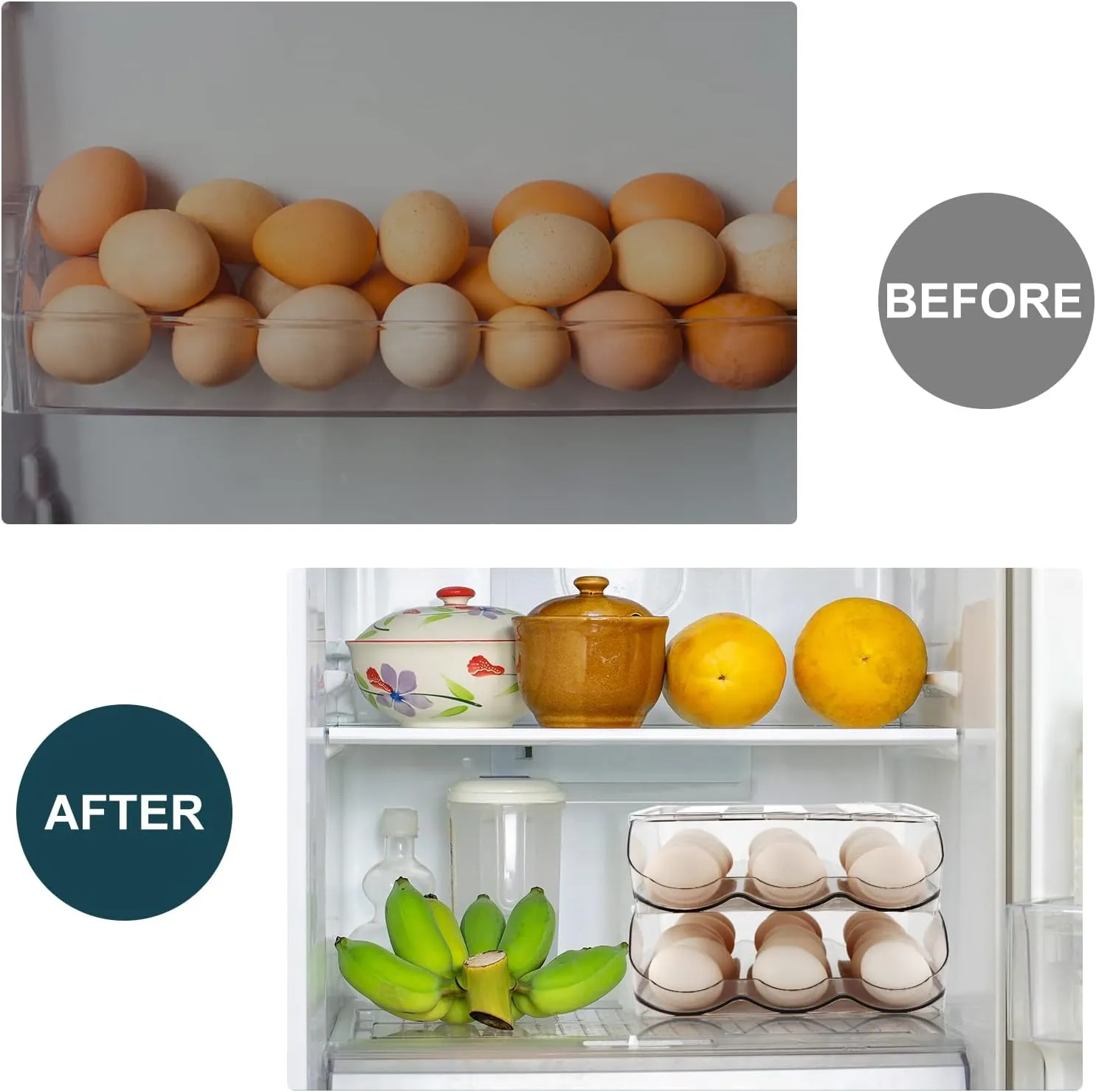 Egg Holder for Fridge,Automatically Rolling Egg Storage Container for Refrigerator,Egg Organizer for Fridge with Lid,Clear Plastic Dispenser, Tray & Box -3 Layer