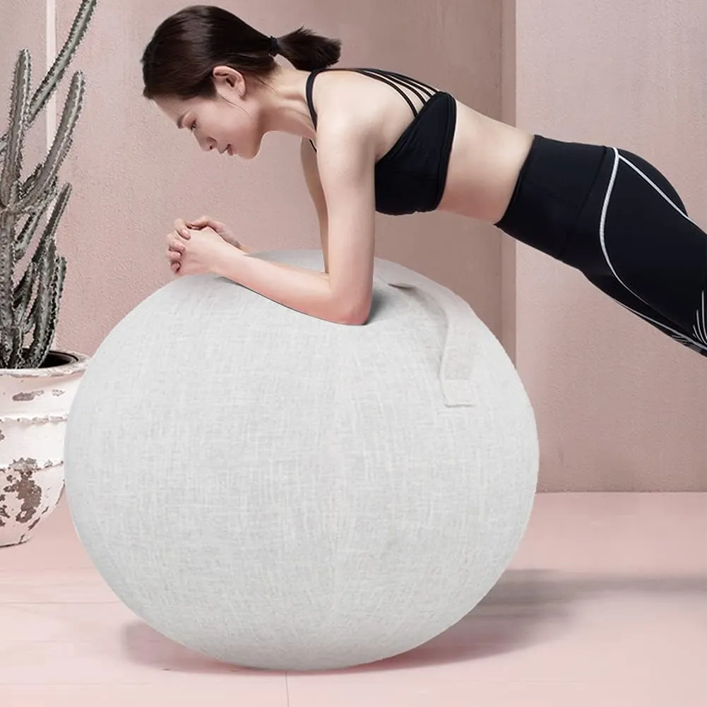 EKDJKK Balance Ball with Handle & Protective Skin, Foldable & Lightweight, Anti-Scratch - Beige, 55cm