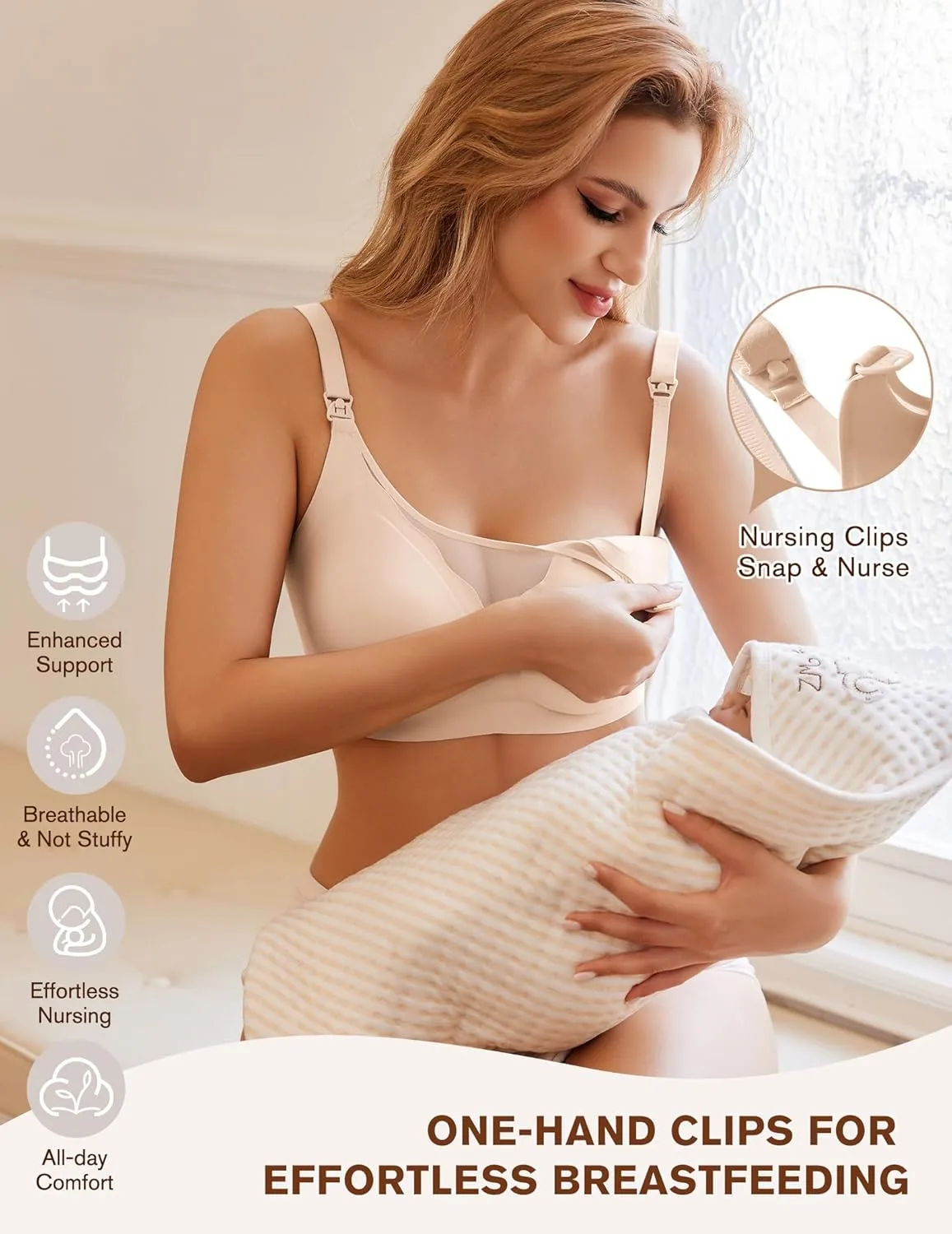 Ekouaer Women Mesh Support Nursing Bra Seamless Ultra Soft Maternity Bras Pregnancy Sleep Bralette with Extra Extenders