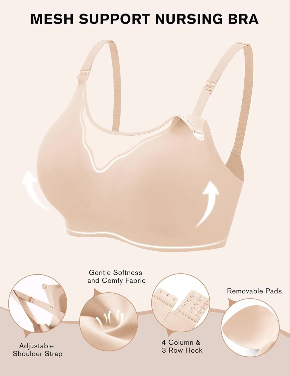 Ekouaer Women Mesh Support Nursing Bra Seamless Ultra Soft Maternity Bras Pregnancy Sleep Bralette with Extra Extenders