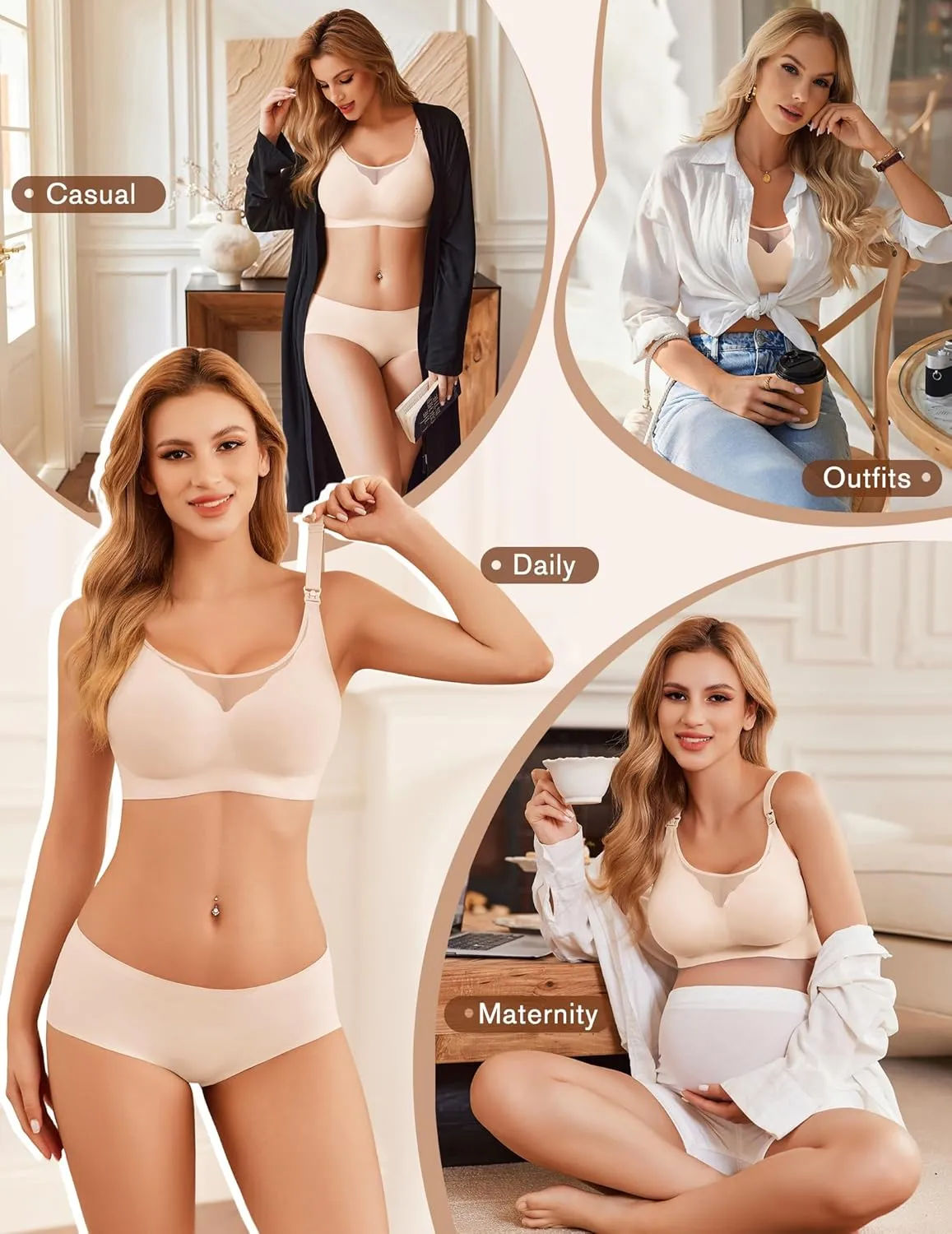 Ekouaer Women Mesh Support Nursing Bra Seamless Ultra Soft Maternity Bras Pregnancy Sleep Bralette with Extra Extenders