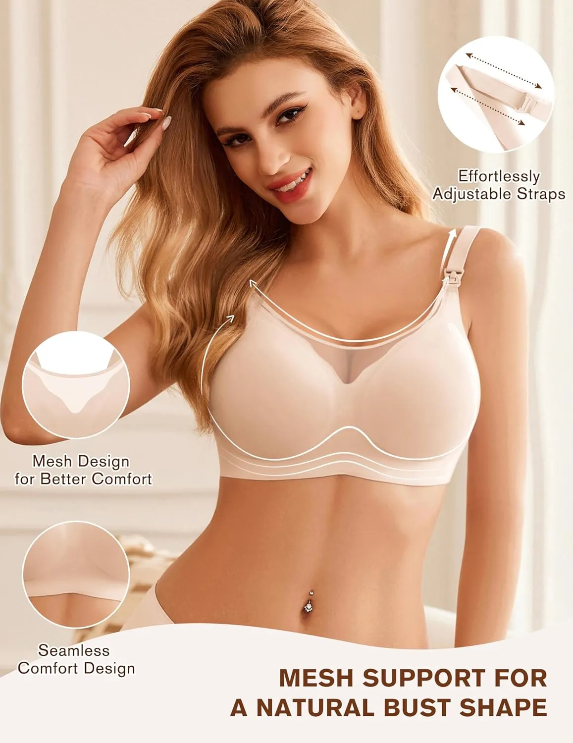 Ekouaer Women Mesh Support Nursing Bra Seamless Ultra Soft Maternity Bras Pregnancy Sleep Bralette with Extra Extenders