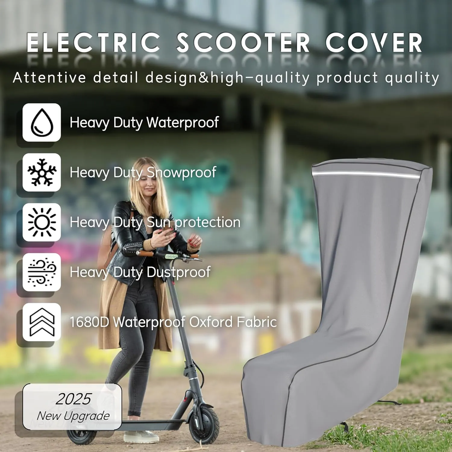 Electric Scooter Cover,1680D Heavy Duty Waterproof and Dustproof Oxford Cloth, UV Resistant & Anti-Scratch, Includes Storage Pouch,A Better Fitting Electric Scooter Cover (45x8x47)