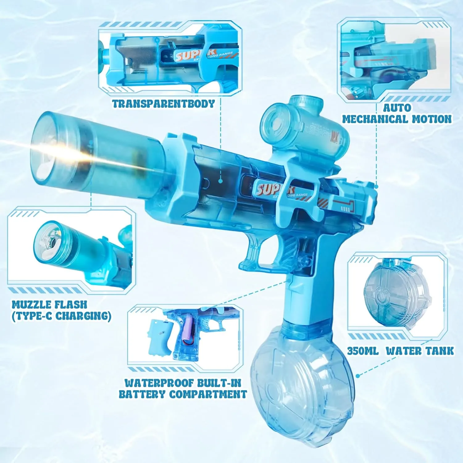 Electric Water Gun for Kids Adults,Water Blaster Squirt Guns with Flashing Muzzle,Range up to 32ft