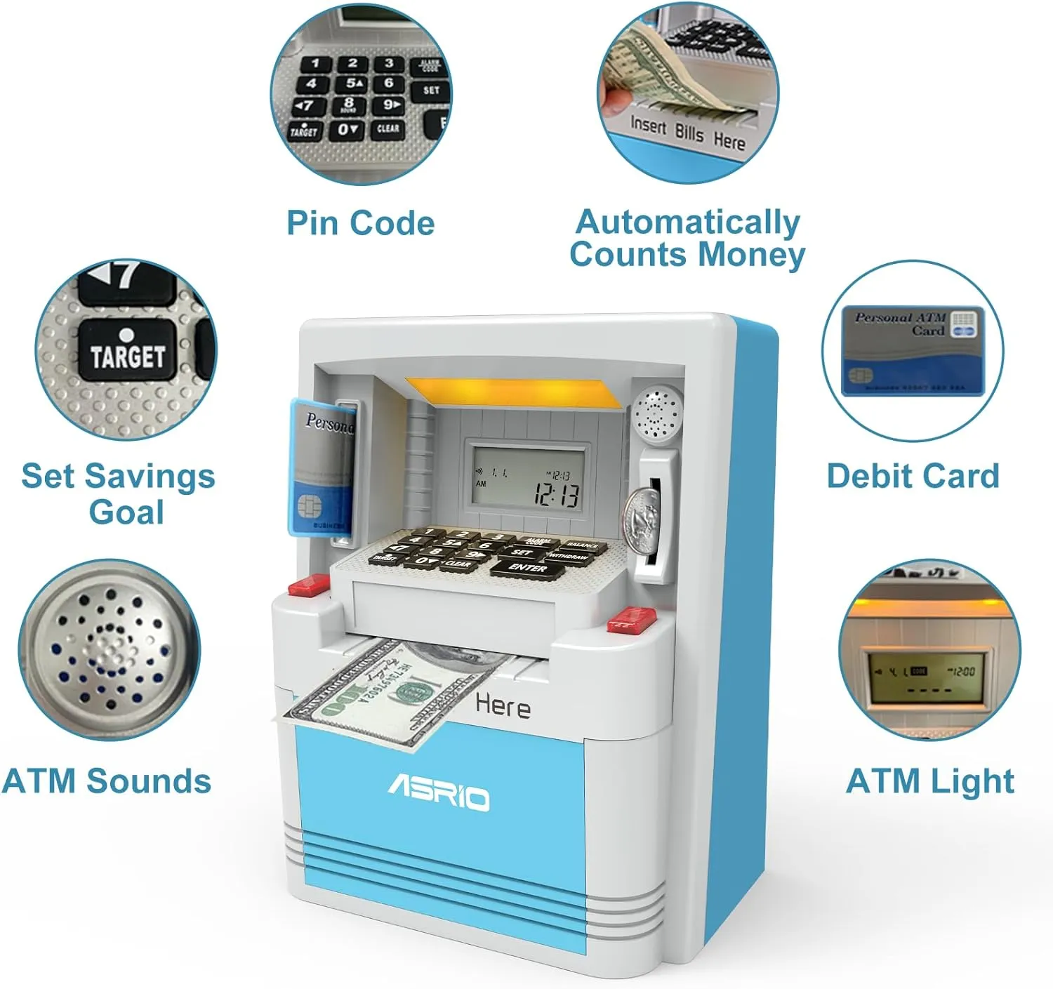 Electronic Piggy Bank for Kids, Cash Coin Can ATM Bank, Kids Banks for Real Money, Electronic ATM Machine Password Cash Coin, Toys for Ages 6-13 Piggy Bank, Electronic Savings Safe