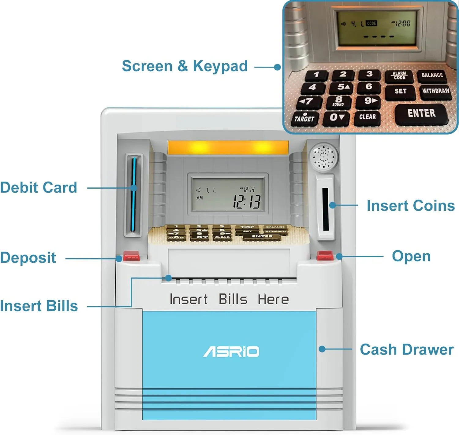 Electronic Piggy Bank for Kids, Cash Coin Can ATM Bank, Kids Banks for Real Money, Electronic ATM Machine Password Cash Coin, Toys for Ages 6-13 Piggy Bank, Electronic Savings Safe