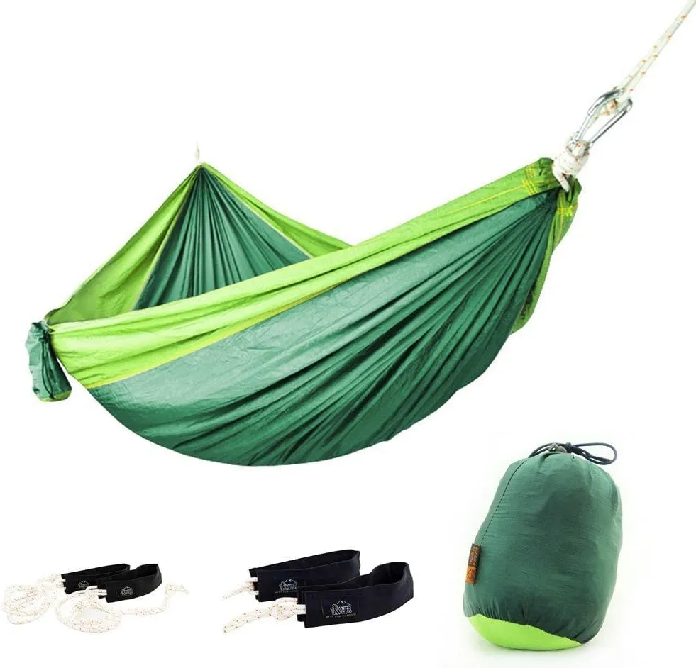 ELEOPTION® Portable Outdoor Double Camping Hammock Aluminum Carabiners Big Size 118 "x71 Lightweigh with Weather Resistant Best Equipment for Backpacking, Hiking, Hiking,Travel etc (Green)
