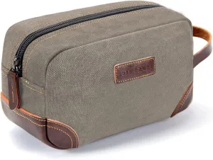emissary Men's Leather and Canvas Travel Toiletry Bag, Dopp Kit for Men, Travel Bathroom Bag Men's Shaving Kit, Travel Kit Small Bag for Travel (Light Gray)