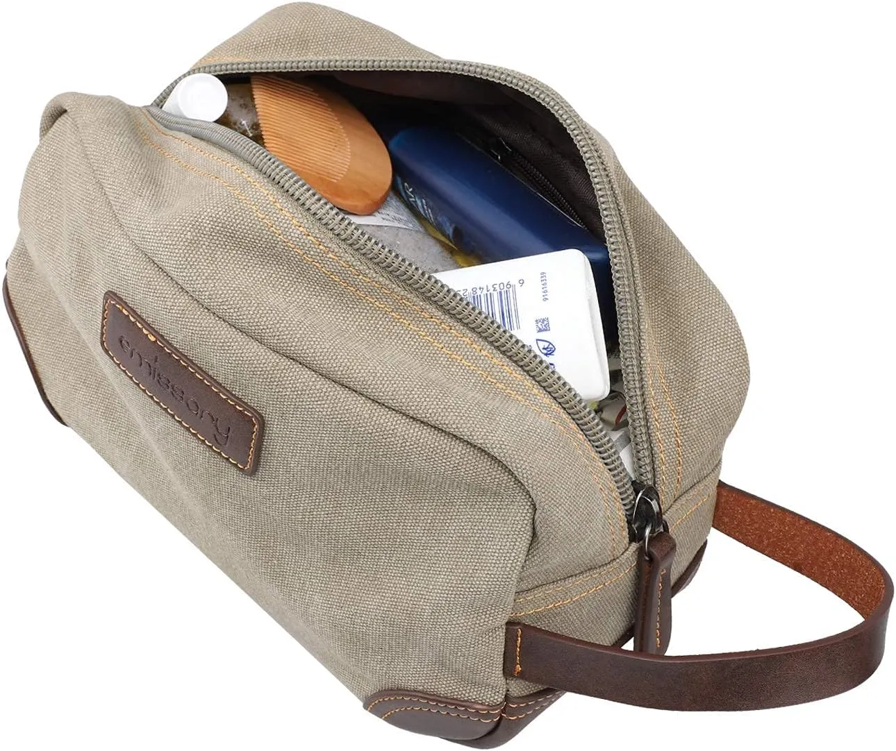 emissary Men's Leather and Canvas Travel Toiletry Bag, Dopp Kit for Men, Travel Bathroom Bag Men's Shaving Kit, Travel Kit Small Bag for Travel (Light Gray)