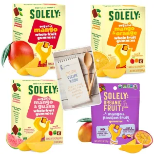 Empire Mercante Healthy Gummies Set with Healthy Recipe Book fit with Solely Fruit Gummies 4pck Variety (Mango, Mango and Orange, Mango & Guava, Mango & Passion Fruit) No Added Sugar Vegan Organic Dried Fruit Snacks