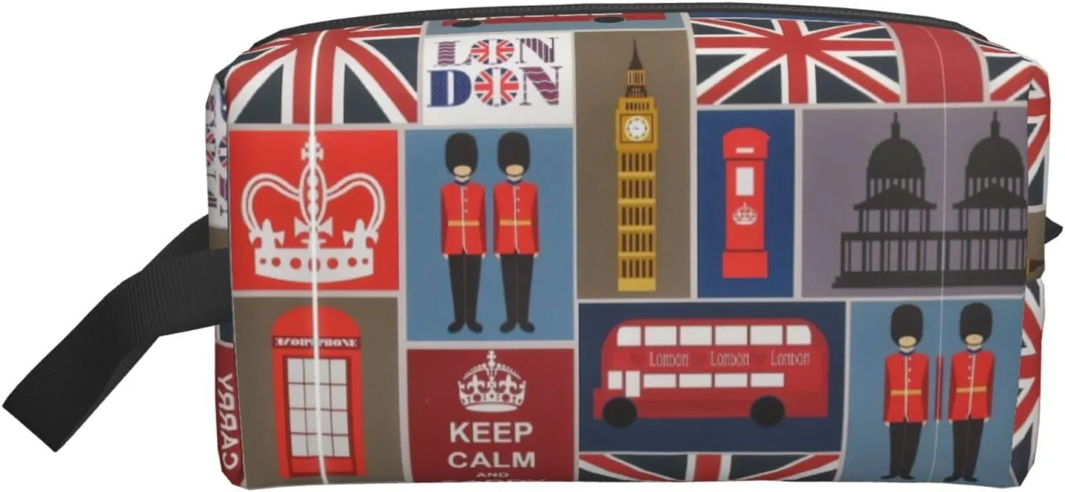England Symbols Print Large Capacity Cosmetic Organizer for Women and Men Portable Travel Makeup Pouch