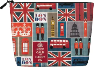 England Symbols Print Toiletry Pouch for Women Single-layer Makeup Bag Travel Essentials Cosmetic Zippered