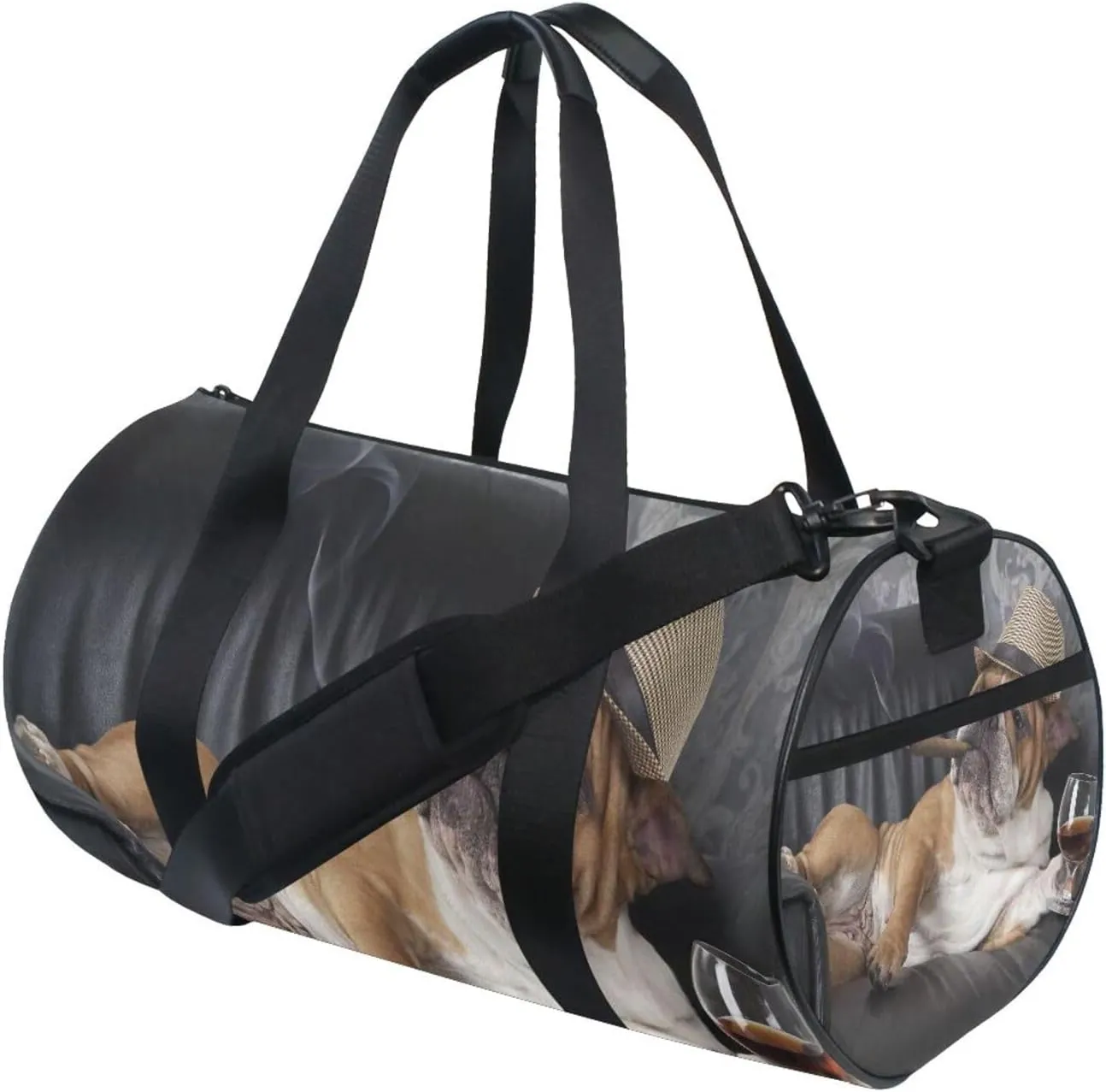 English Bulldog Resting on Chair with Cigar and Glass Portable Gym Bag, Travel Bag, Luggage bag, Sports Bag, Toiletry Bag with Handles, Detachable Shoulder Strap 17.6 x 9 x 9 inch