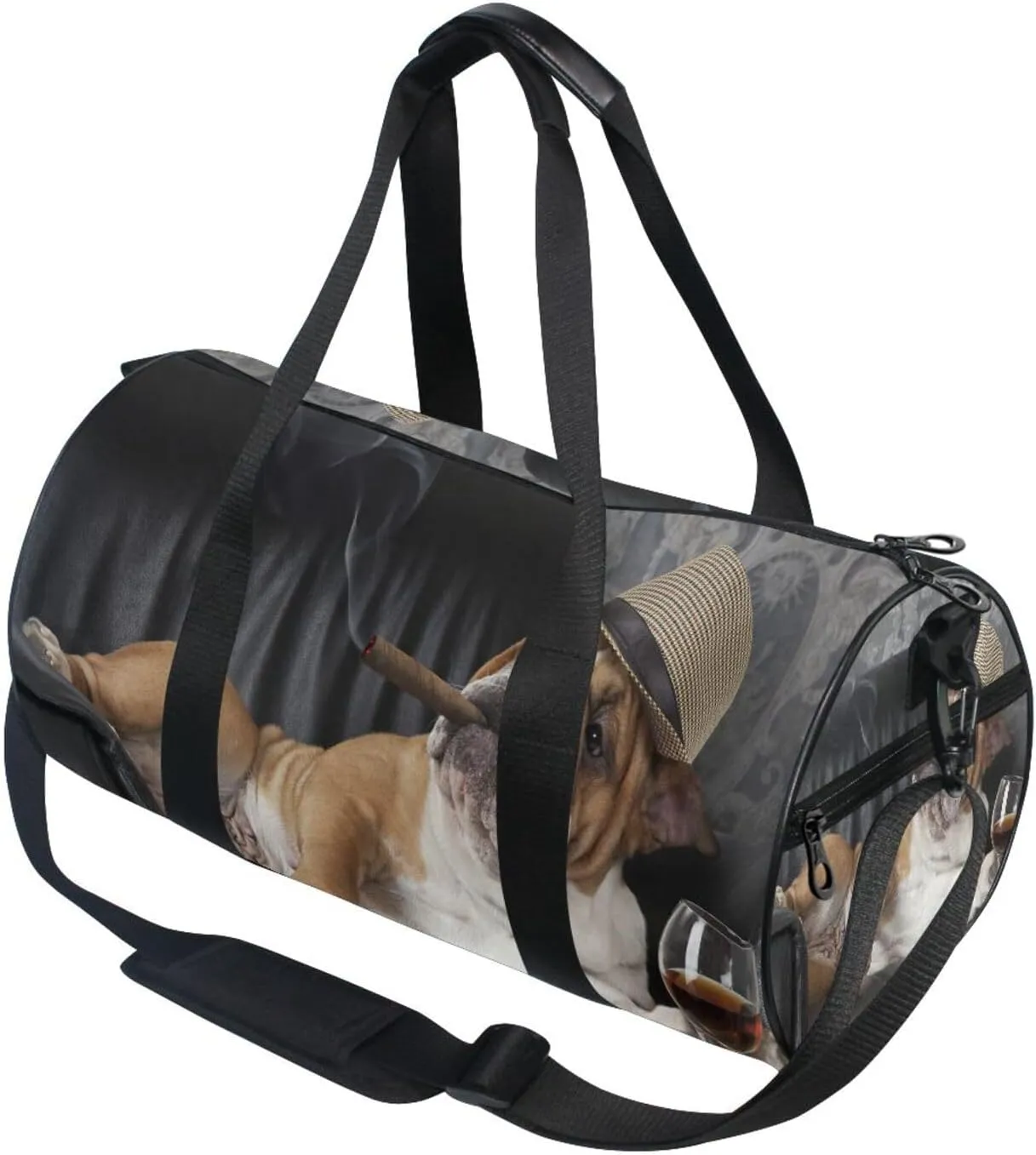 English Bulldog Resting on Chair with Cigar and Glass Portable Gym Bag, Travel Bag, Luggage bag, Sports Bag, Toiletry Bag with Handles, Detachable Shoulder Strap 17.6 x 9 x 9 inch