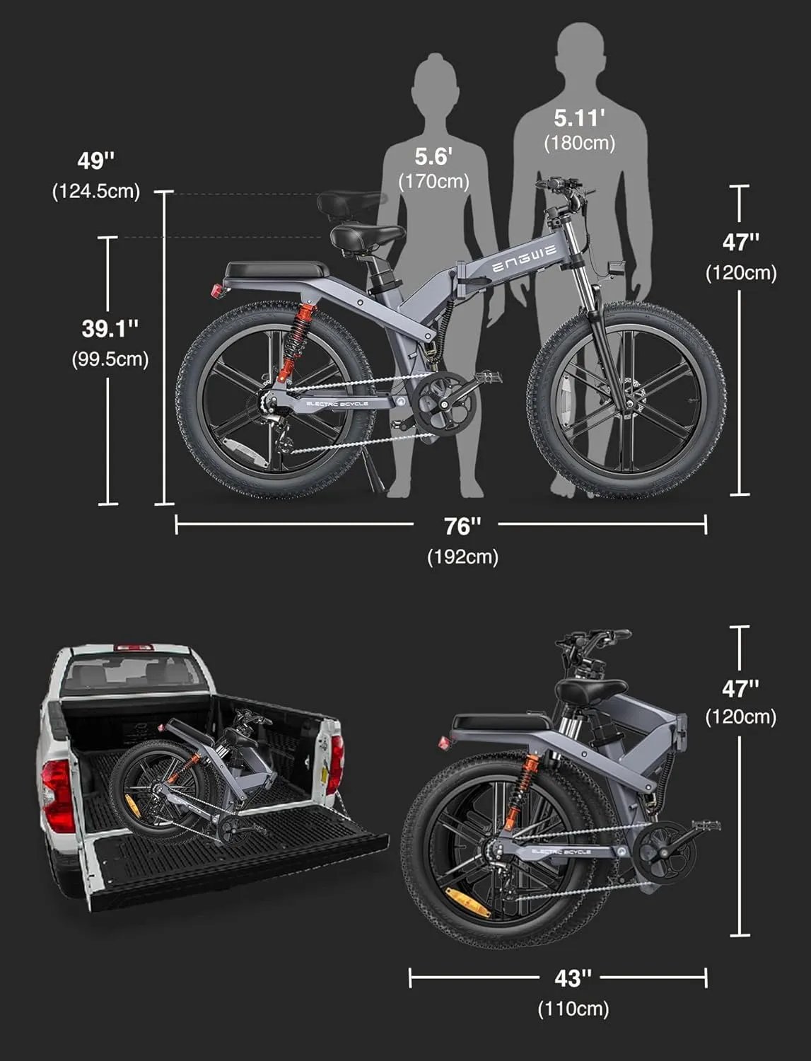 ENGWE X20 X24 Fat Tire Electric Bike, 1000W(Peak) Motor Ebike for Adults,95 Miles 31MPH 20''24'' Mountain Ebike，48V19.2A(29.2Ah-Dual Battery Option),All Terrain
